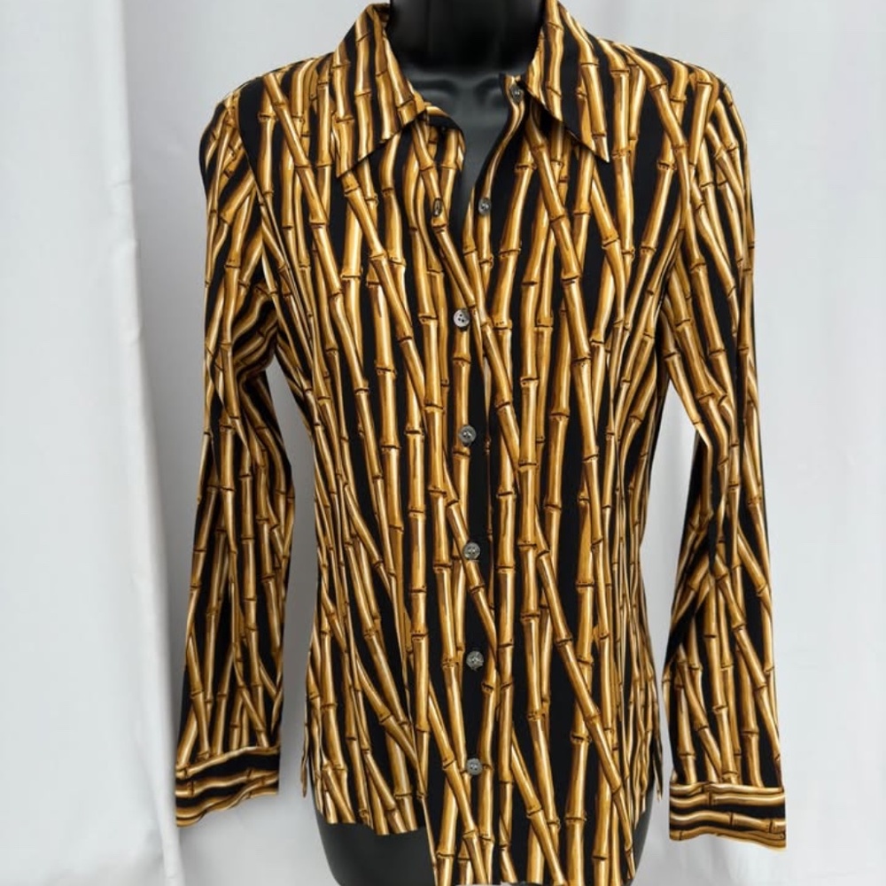 Nicole Miller Silk Blouse Bamboo Print